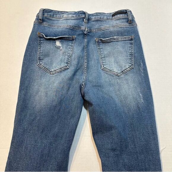 Risen High Rise Straight Ankle Jeans Distressed Medium Wash Raw Hem, Size 32/15 - Picture 8 of 9